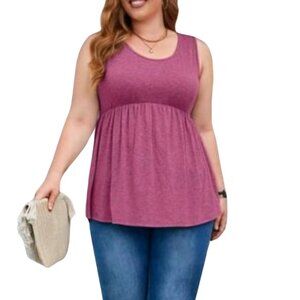 EMERY ROSE Plus Size Round Neck Drawstring Waist Casual Tank Top